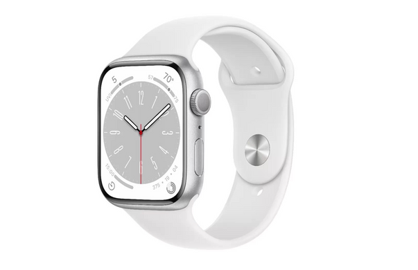 Apple Watch Series 8 GPS 45mm Silver Aluminum Case with White Sport Band (MP6P3LL/A)